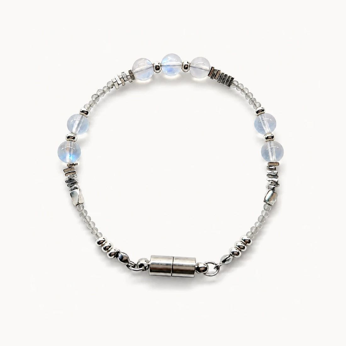 Veiled Light Trace Bracelet with blue and grey moonstone and 925 sterling silver accents
