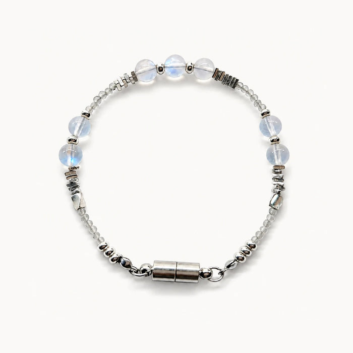 Veiled Light Trace Bracelet with blue and grey moonstone and 925 sterling silver accents
