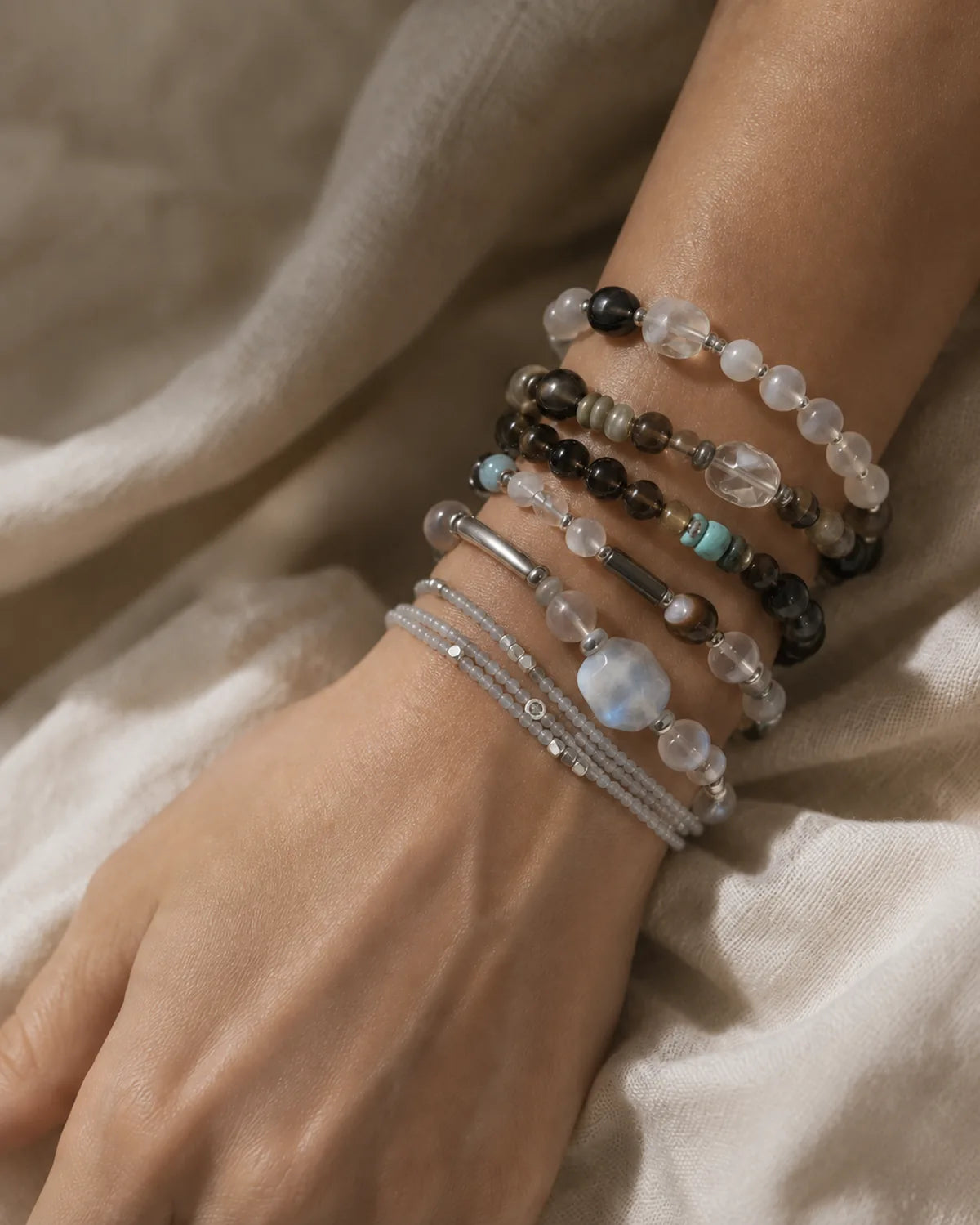 Veil Loom bracelets worn at rest